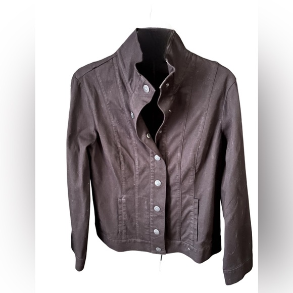 Coldwater Creek brown denim jacket 8 Petite fall norm-core coat excellent condit - Picture 1 of 7